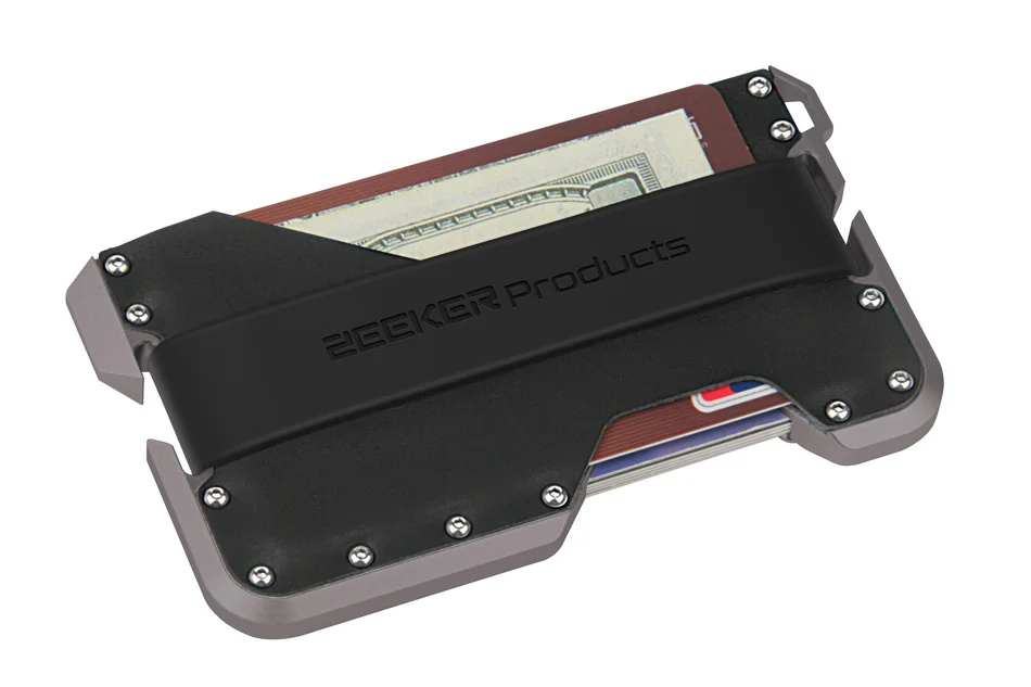 Grey black black ZEEKER Алюминиевый RFID блокирующий держатель кредитной карты из натуральной кожи минималистичный кошелек серый металл для мужчин и женщин - Цвет: Grey black black