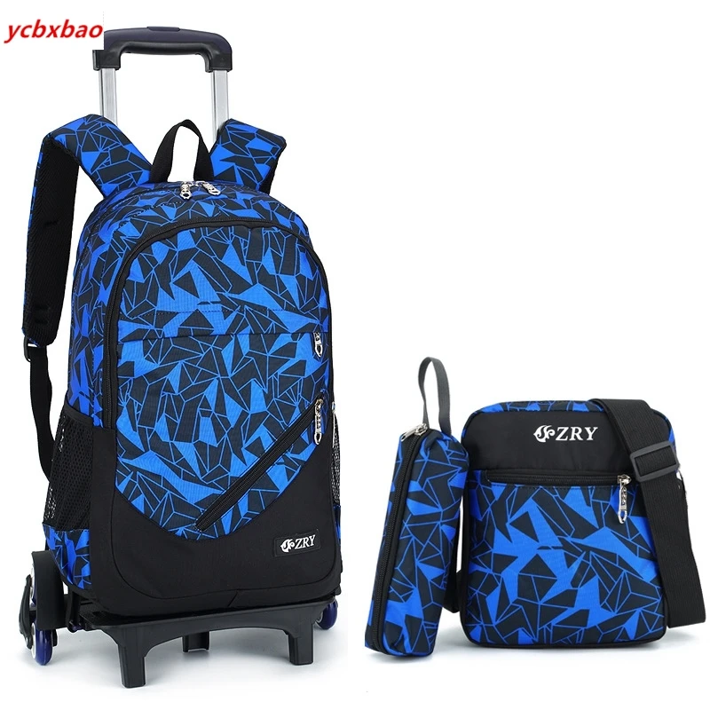 

3 Pieces Children School Bags with 2/6 Wheels Stairs Kids Boys Girls Trolley Schoolbag Luggage Book Boys Wheeled Backpacks