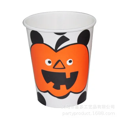 Cartoon Smiley Pumpkin Black Dots Paper Pallet Plate Halloween Party Adult Children Decoration Beverage Cup Set