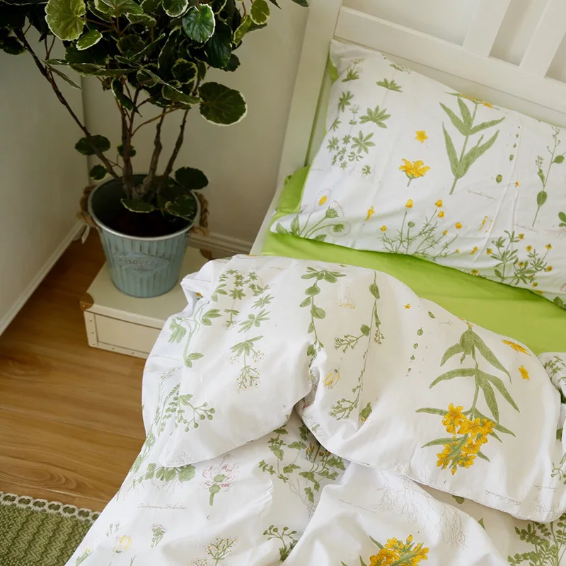 Скандинавский цветочный хлопковый комплект постельного белья из 4 предметов