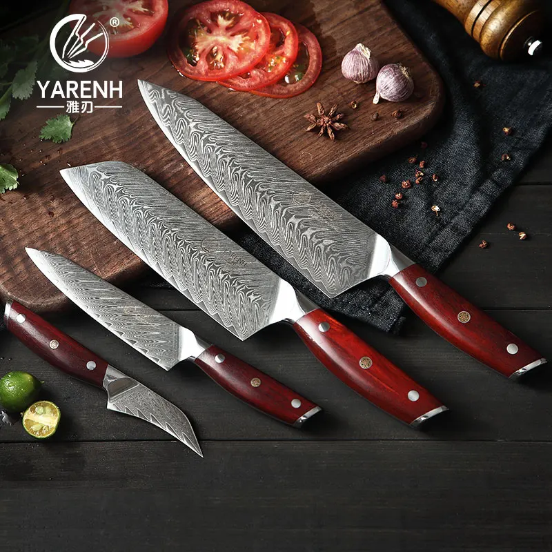 Набор ножей из дамасской стали YARENH 67 слоев 4 шт. ультраострые японские