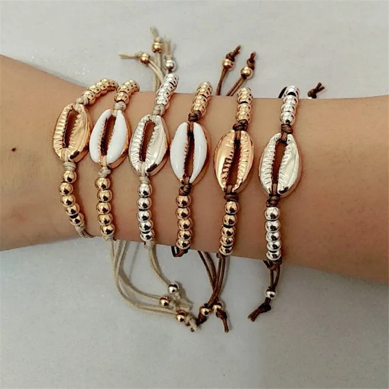 Женский и мужской браслет плетеный ручной работы оболочка золотого цвета 2019 |