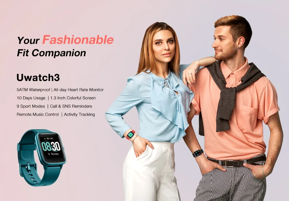 Умные часы Uwatch 3, 5 АТМ, Bluetooth, управление музыкой, умные часы, пульсометр 9, спортивный режим, 10 дней, батарея, наручные часы Uwatch3