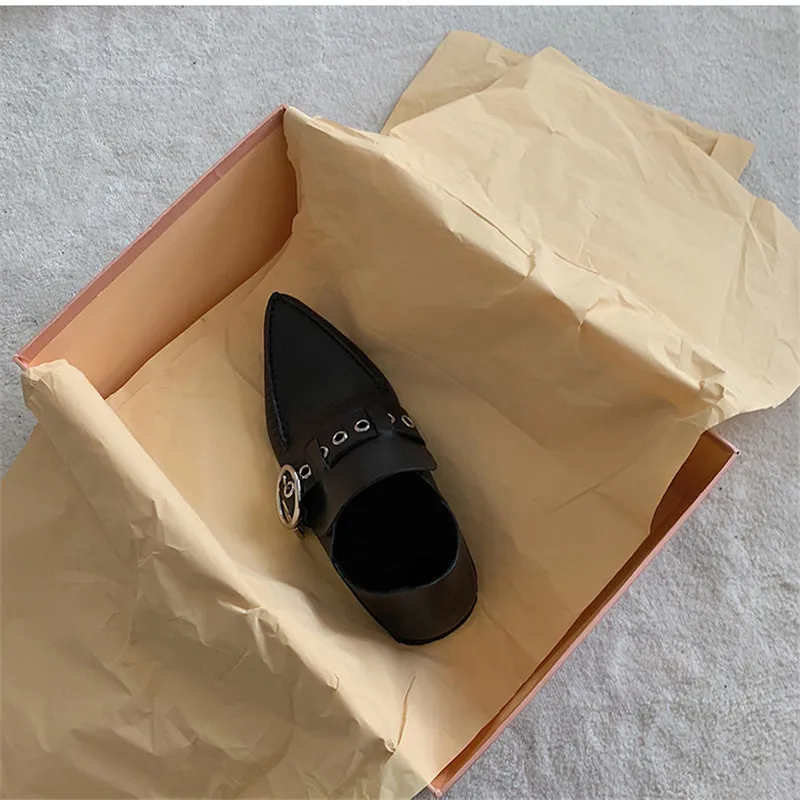 New Black Genuine Leather Loafers Shoes Soft Sole Winter Wool Keep Warm Shoes Woman Belt Buckle Casual Flat Zapatos Mujer