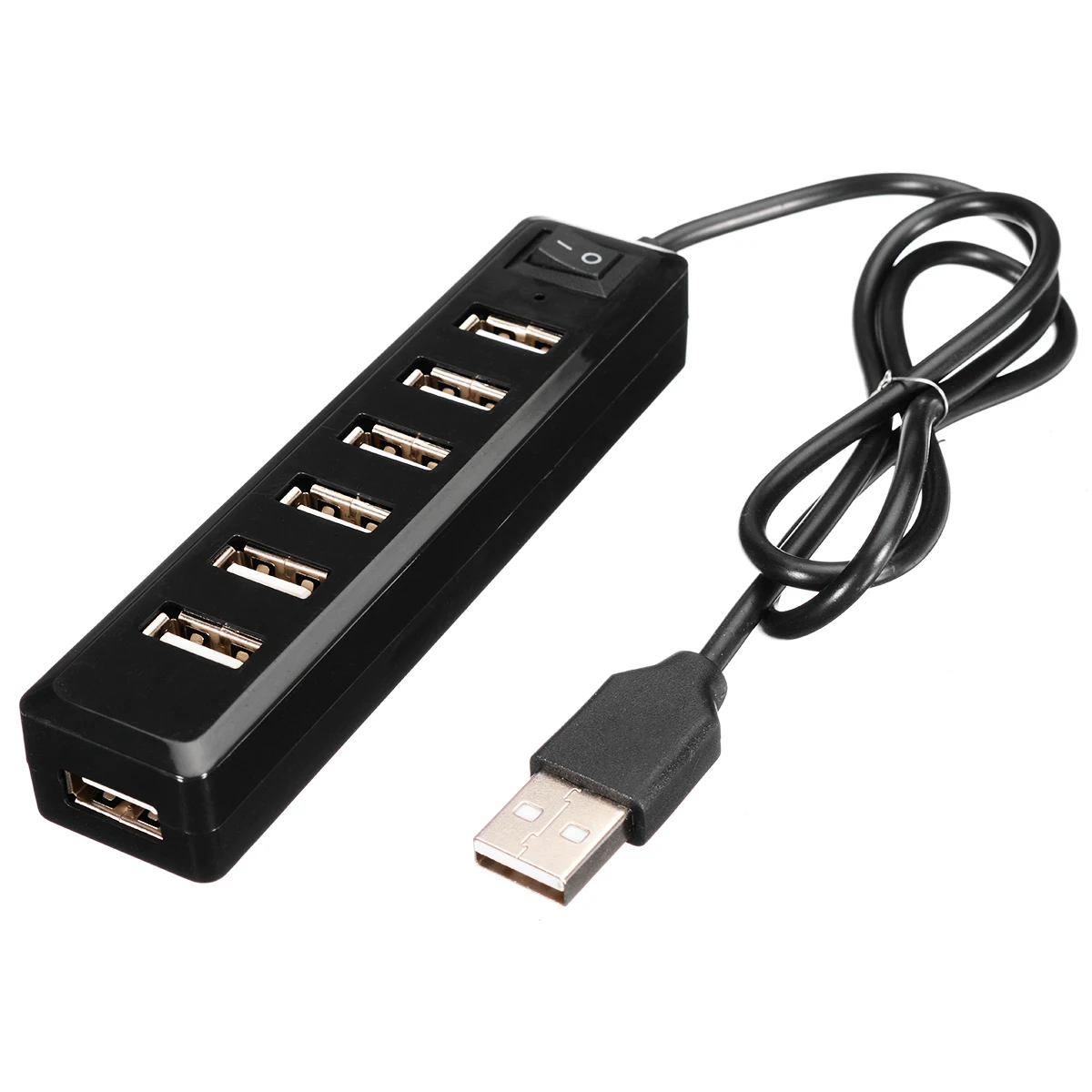 Новое поступление, 7 портов, USB 2,0, концентратор, высокая скорость, 480 Мбит/с, USB разветвитель, черный usb-хаб, адаптер для компьютера, ноутбука, 115x25x18 мм