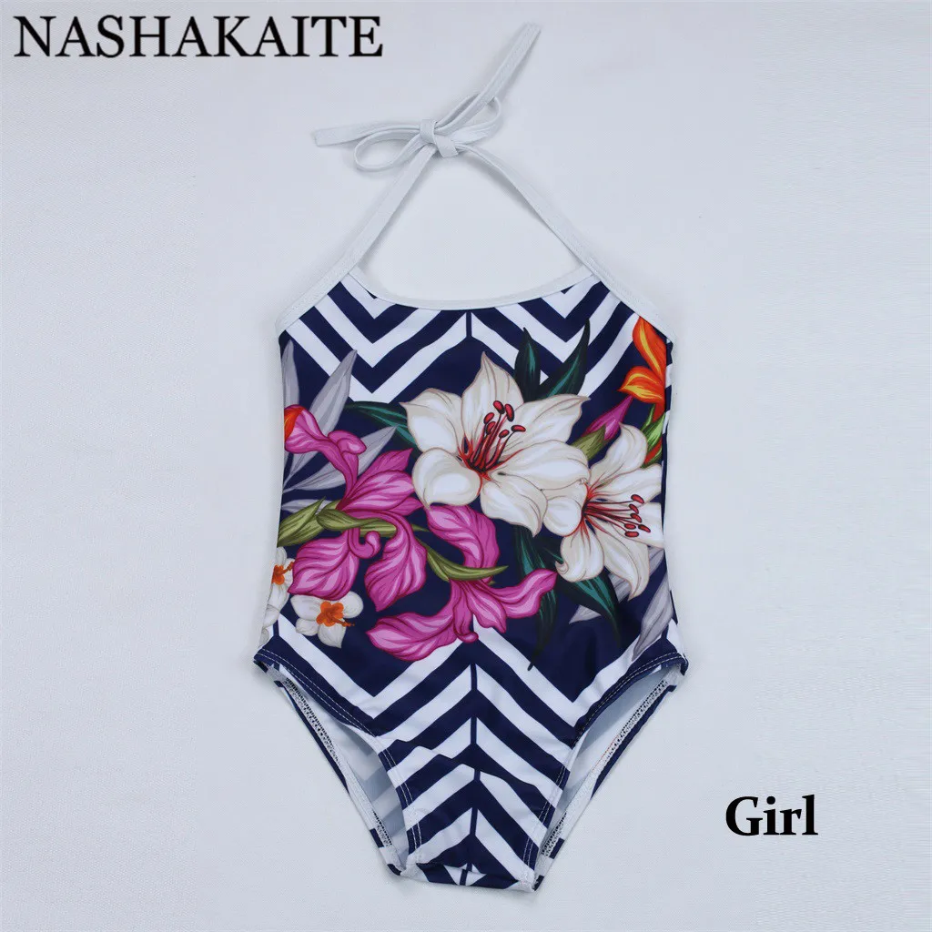 NASHAKAITE купальный костюм для мамы и дочки; коллекция года; Соблазнительный комплект бикини с принтом фламинго и листьев; одежда для купания для женщин и девочек; семейный купальный костюм