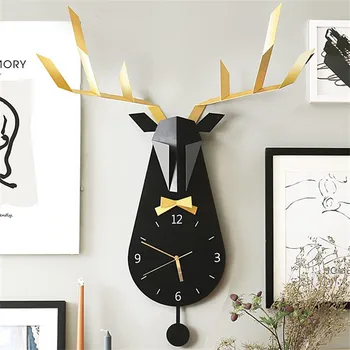 

Nordic Metal Deer Head Wall Clock Living Room Fashion Personality Creative Quartz Clock Modern Minimalist Mute Clock Home Decor