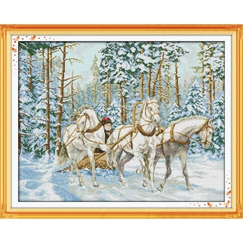 

Everlasting Love The Cart Go Through The Snow Chinese Cross Stitch Kits Ecological Cotton Stamped 11CT DIY Christmas Decorations