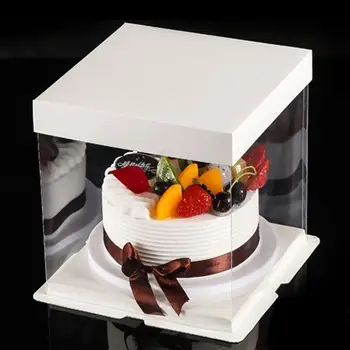 

5Pcs 10 Inches 3 in 1 Transparent Birthday Cake Box Portable Bakery Wrapping Paper Box for Wedding Party (White)