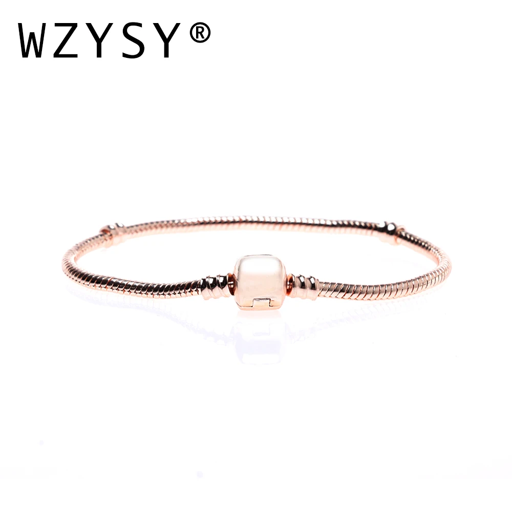 Rose Gold Горячая распродажа высокое качество 3 мм Шарм цепь со змеей клип застежка браслет из бисера розовое золото цвет для женщин 16-21 см женские ювелирные изделия подарок - Окраска металла: Rose Gold