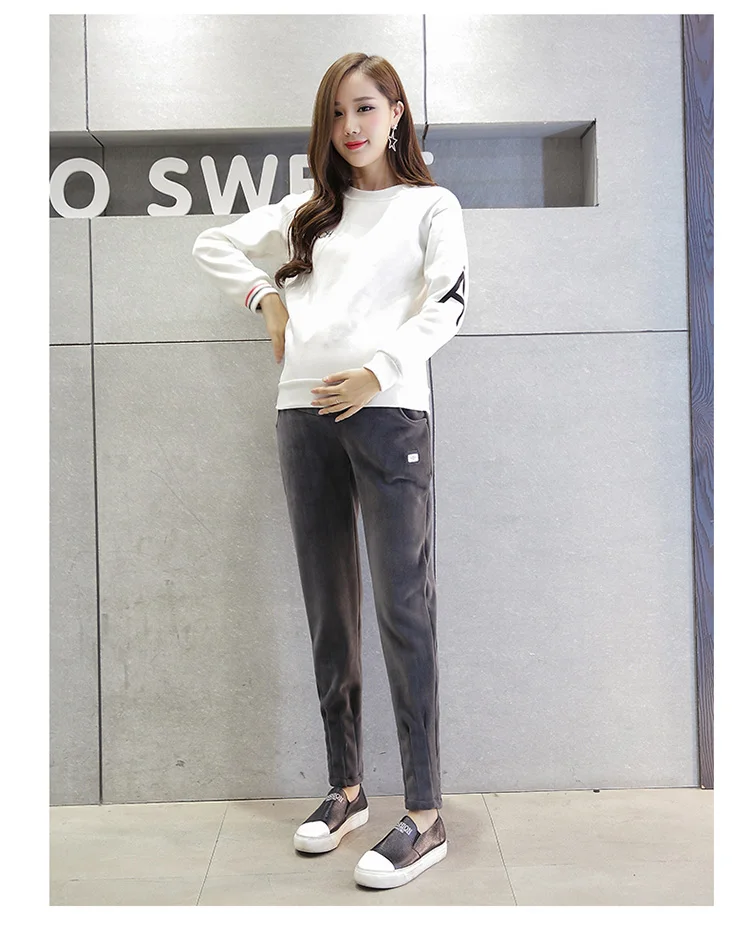 H Одежда для беременных; коллекция года; сезон осень-зима; бархатные плотные теплые золотые бархатные штаны-шаровары для отдыха; брюшные Брюки для беременных женщин - Цвет: H