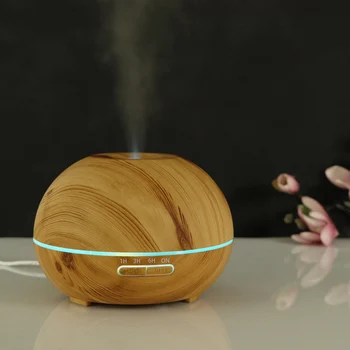 

Ultrasound Aroma Diffuser House Humidifier Oblate Type Wood Grain Bedroom Essential Oil Aromatherapy Machine Seven-color Light