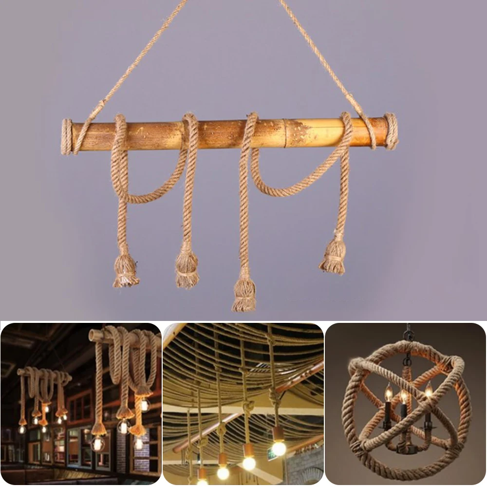 Винтажная Ретро промышленная Подвесная лампа из пеньковой веревки подвесные