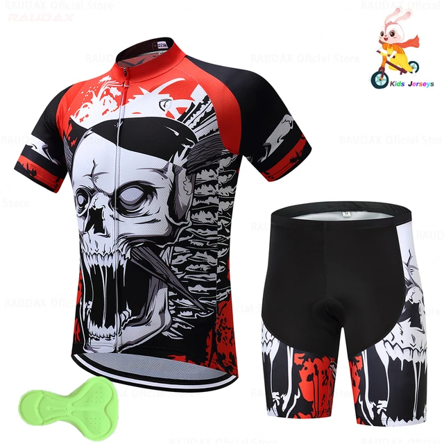 Kids Cycling Jersey Set Shorts Summer Balance Car Skull Breathable Quick Dry Children Cycling Clothing Boys Girls Bicycle Wear 1