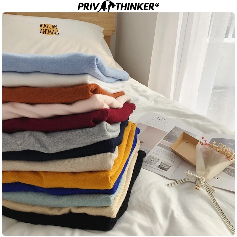 Privathinker, женские вязаные пуловеры с высоким воротом, топы, свитер, Женская свободная Осенняя зимняя одежда, Женский Цветной свитер, теплый