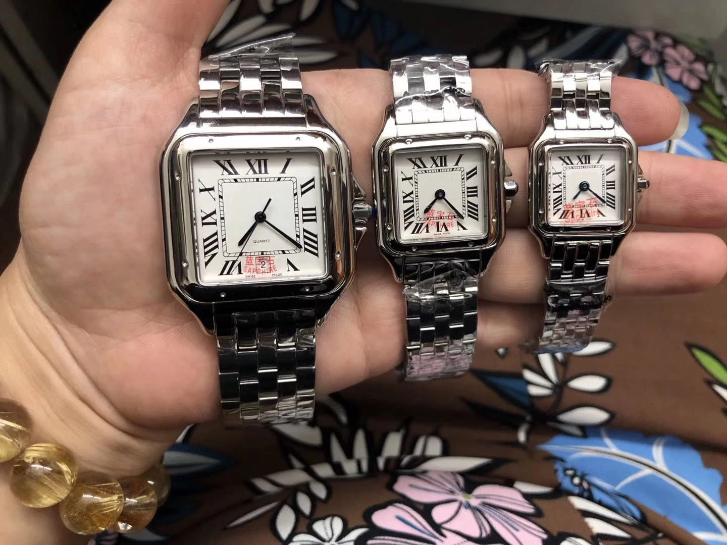 

New Santos Watch date Japan Quartz Wrist panthere watch Women men couple blue pin sport watch stainless steel Rome Dial watches