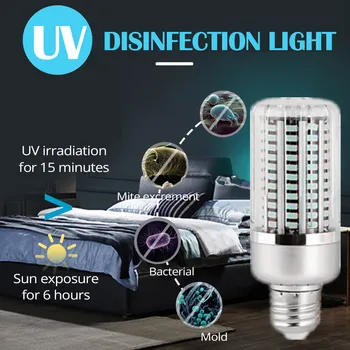 

130LEDS UV LED Germicidal Lamp 60W brightness E27 UVC Light Bulb Home Clean Air Kill Mites Disinfection Light Optional timer