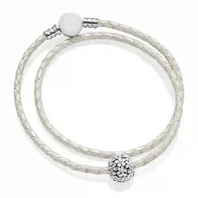 

100% 925 Sterling Silver B801201 590745CSG New DARLING DAISY MEADOW CLIP IVORY Silver Fashion Double Leather Bracelet Set