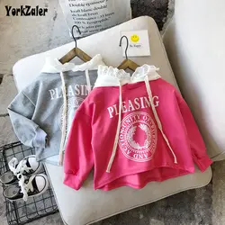 Yorkzaler модная одежда для девочек Рубашка Демисезонный с капюшоном и длинными рукавами кружевные блузки 2 Цвет с буквенным принтом детская