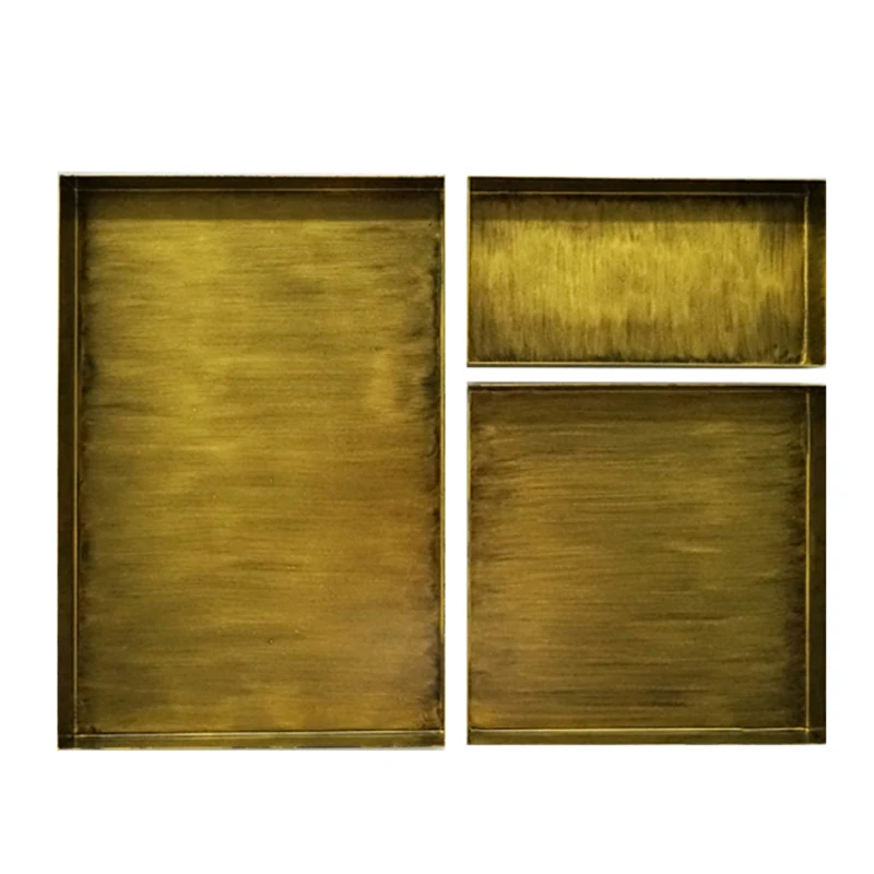 

3PCS Nordic Home Polygon Desktop Combination Storage Tray Geometric Metal Fruit Plate Vintage Gold Wire Drawing Plate