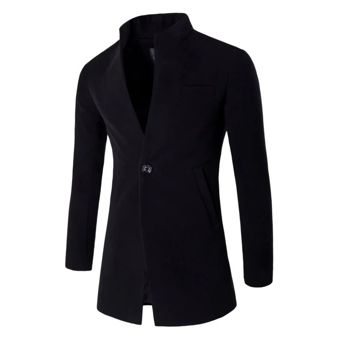 ZOGAA, зимняя куртка, мужской Тренч, удлиненный Тренч, пальто, шерстяное пальто, мужские однотонные повседневные модные куртки - Цвет: Черный