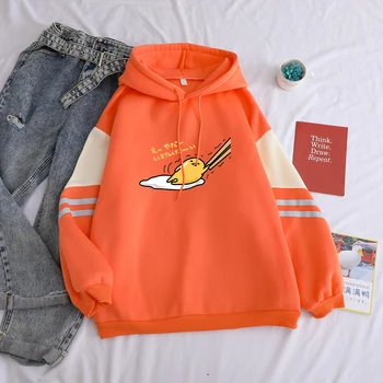 

New Fashion Kawaii Print Gudetama Japanese Women Fleece Pullover Casual Hooded Streetwear Spell Color Hoodies Female Clothes