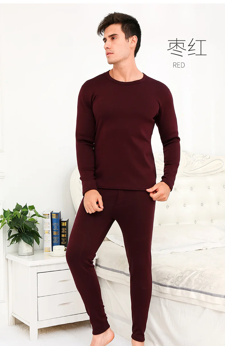 mens long johns set Thermal Underwear Men Long Johns Velvet Soft Warm Suits Shirt+pants  Set Autumn Winter Men Thicken mens long johns set