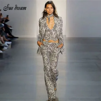 

2020 Autumn High-quality Printed Office Work Clothes Female OL 3 Three-piece Trouser Suit Formal Wear Sexy Coat Vest Pants