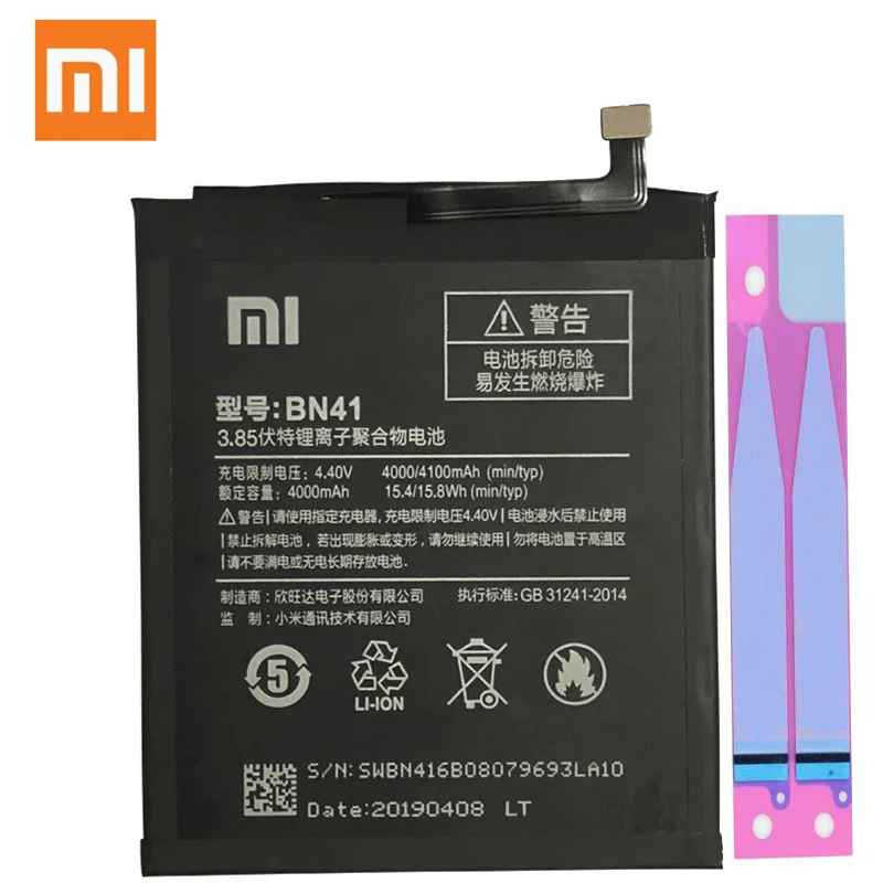 

100% Original Xiaomi battery BN41 bn41 for Xiaomi Hongmi Note 4 Redmi Note 4 4000mAh High Capacity Replacement BN 41 Batteries