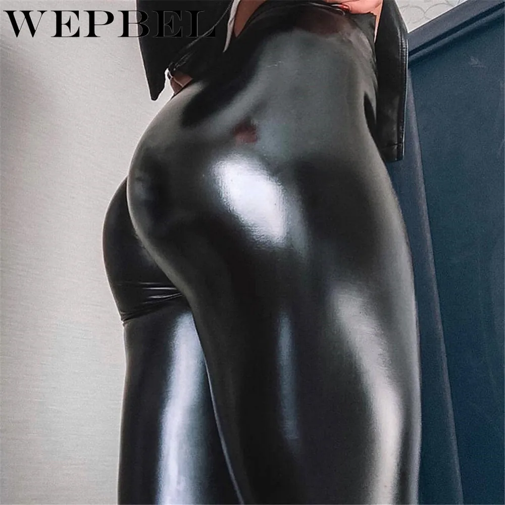 WEPBEL женские эластичные штаны из искусственной кожи, повседневные модные однотонные штаны с высокой талией, сексуальные зимние весенние новые женские леггинсы
