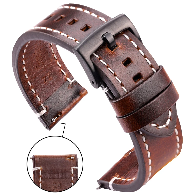 Strap-Belt Watch-Band 18mm 20mm Cowhide Black 24mm Genuine-Leather Women 22mm with Buckle