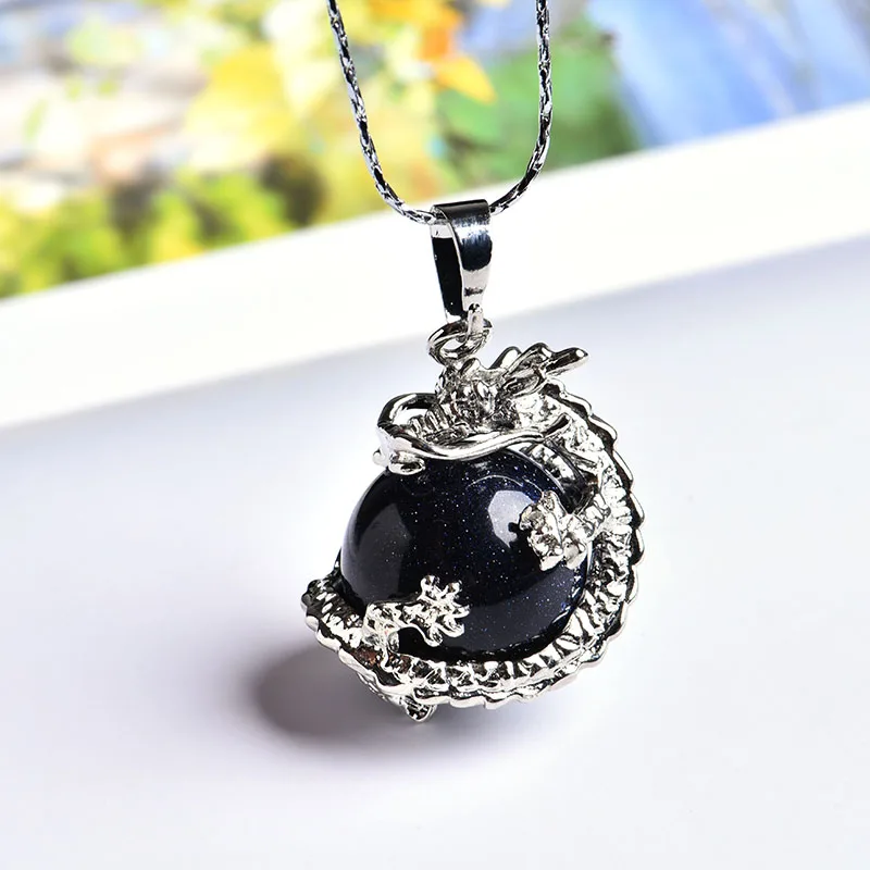Blue sandstone 1 шт. натуральный Кристальный Дракон шар пара кулон минеральные ювелирные изделия Guardian благородная Мода кулон ожерелье DIY подарок ювелирные изделия - Цвет: Blue sandstone