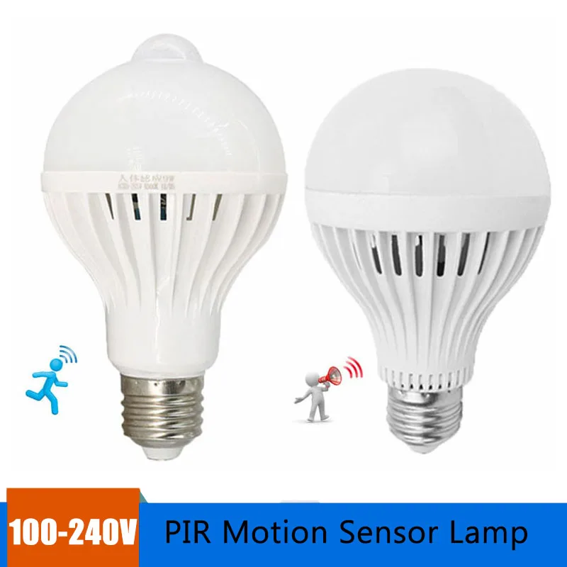 E27 Smart LED Bulb 100-240V PIR Motion Sensor Lamp 5W 7W 9W PIR Infrared Body Sound Light For Stair Garage Corridor
