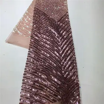

Peach Sequins African Net Lace Fabric 2020 Sequins Embroidered Nigerian Laces Fabric Bridal High Quality French Christmas party