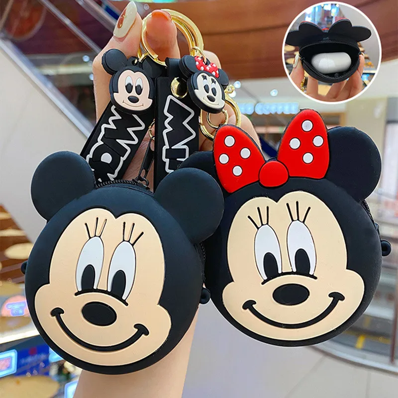 LLavero de silicona de Disney para niños, colgante de bolso de monedas a la moda para chicas, cartera con cremallera de dibujos animados de Mickey, novedad de 2021