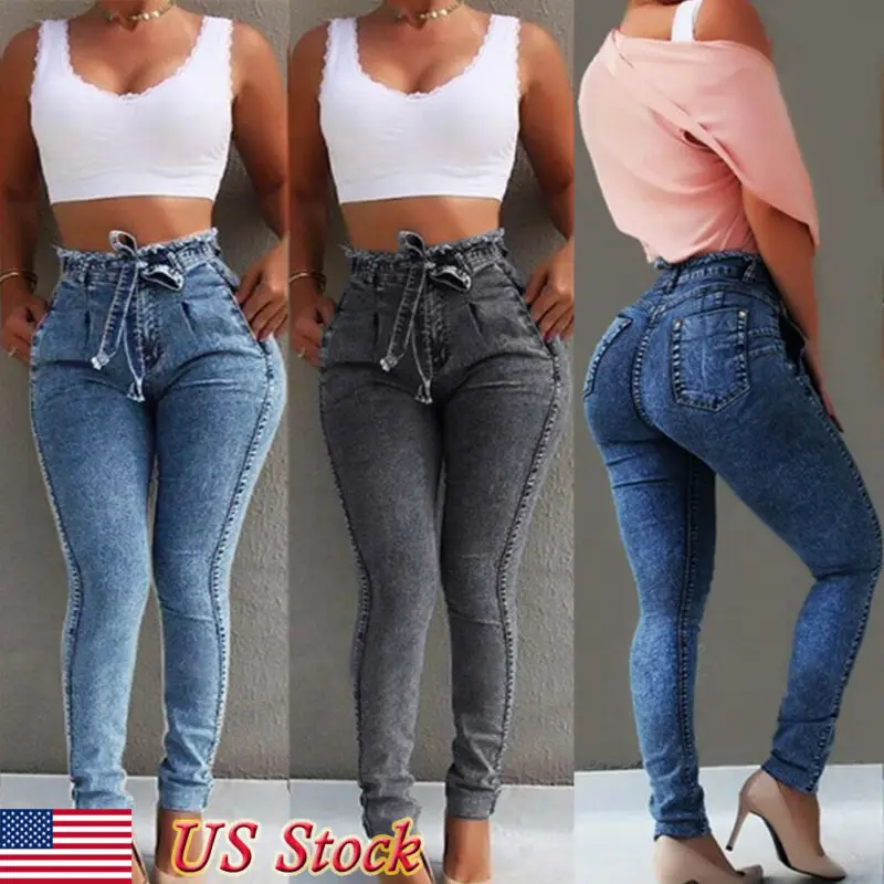 De moda de las mujeres pantalones vaqueros lavado Pantalones, cintura pantalones, pantalones de Grey azul|Pantalones y pantalones capri| - AliExpress