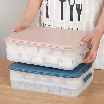 

2-layer Food Storage Box Dumpling Box Kitchen Organizer Refrigerator Sealed Storage Box Meat and Vegetable Storage Household