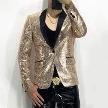 Блейзер с блестками черного, золотого, серебряного цвета для мужчин, для ночного клуба, шоу, обслуживание, КТВ, бар, униформа для хоста, Blingbling, пальто, Chaquetas Hombre De Vestir