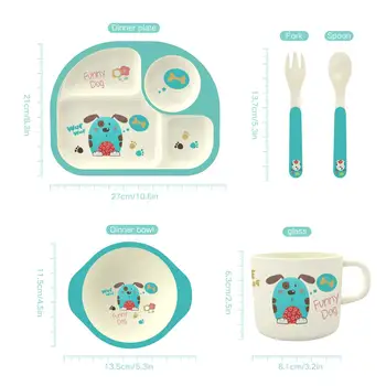

5pcs/Set Kids Dinnerware Set Bamboo Baby Dinner Set with Plate/Bowl/Cup/Spoon/Fork Tableware Sets for Baby Solid Feeding