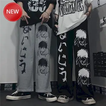 

plus size high street cartoon men joggers wide leg pants sweatpants couple clothes vintage Harajuku trousers straight casual