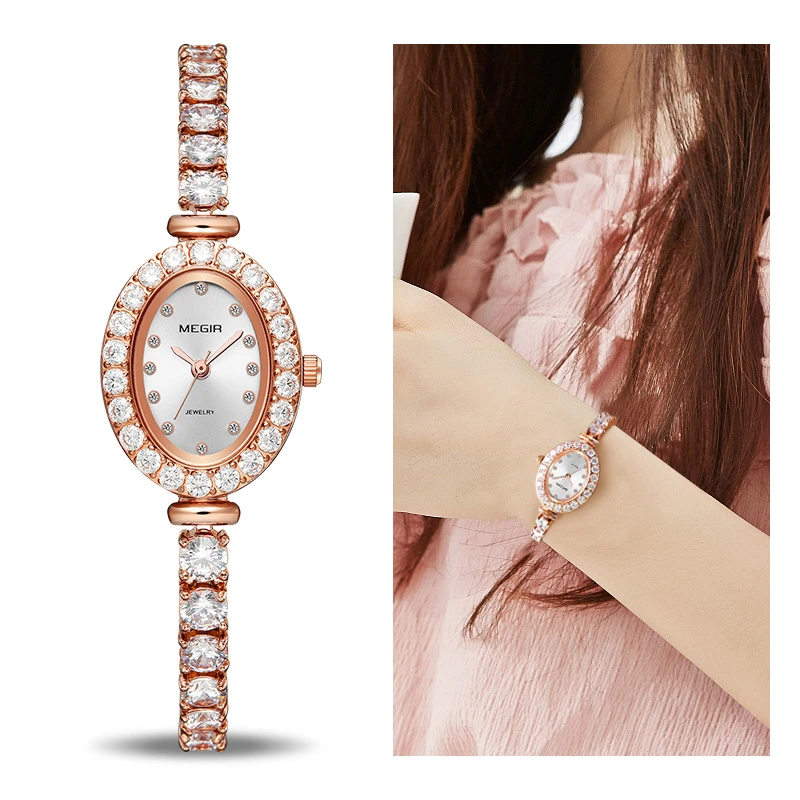 MEGIR Reloj Mujer 2020 Women Luxury Watch Rose Gold Diamond Woman Bracelet Watches Rhinestone Ladies Clock Hour Relogio Feminino