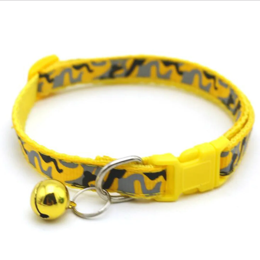 Цвет: желтый Cat Dog Collar With Bell Camo Camouflage Printed Neck Strap Polyester Adjustable Puppy Animal Dog Leash Safety Dog Supplies - Цвет: Цвет: желтый