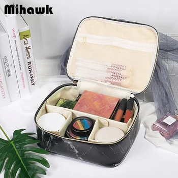 

Mihawk Marble Cosmetic Bag Women's Men Makeup Organizer Bath Toiletry Pouch Pencil Case Make Up Brush Lipstick Pouch Accessories