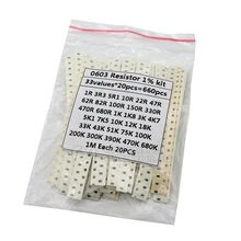 0603 jogo sortido 1ohm-1m ohm ohm resistor smd 1% 33valuesx 20 pces = 660 pces amostra kit