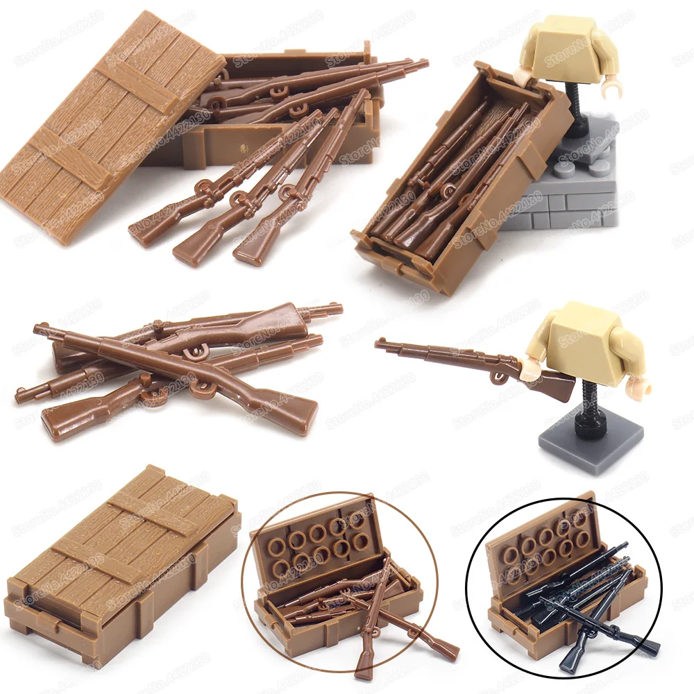 

Army Weapons 98k Gun Case Building Block Moc Figures Soldier WW2 Military Equipment Boxes Model Child Christmas Gift Boy DIY Toy