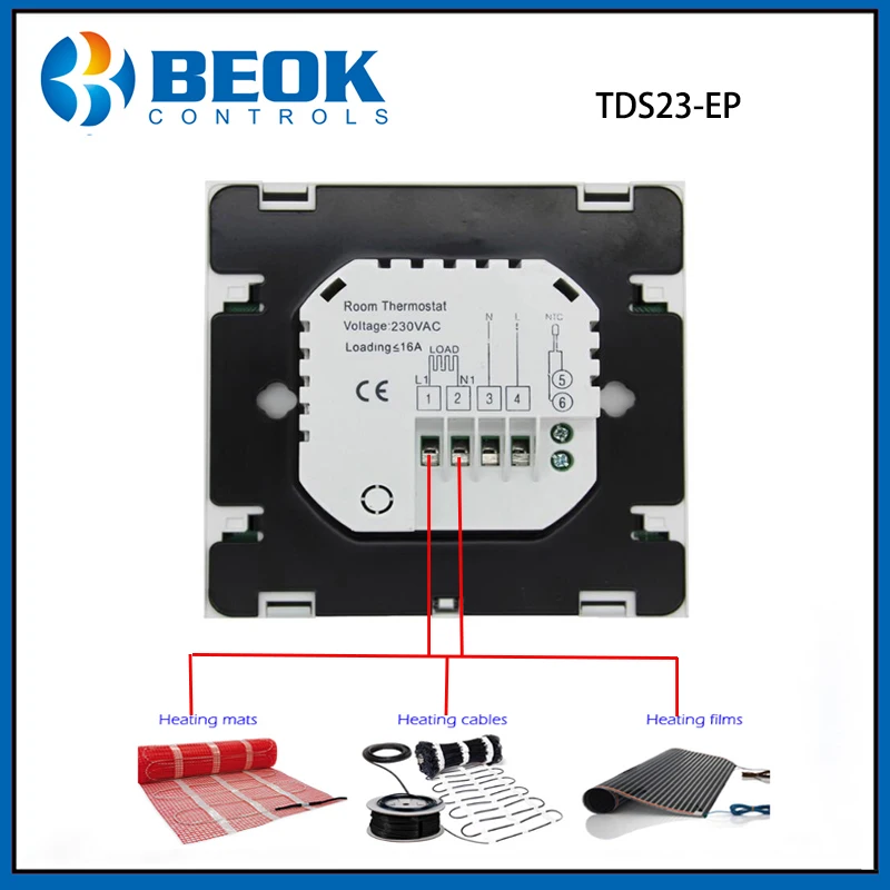 TDS23-EP 16А термостат для подогрева пола комнатный регулятор температуры цифровой электрический терморегулятор программируемый термостат