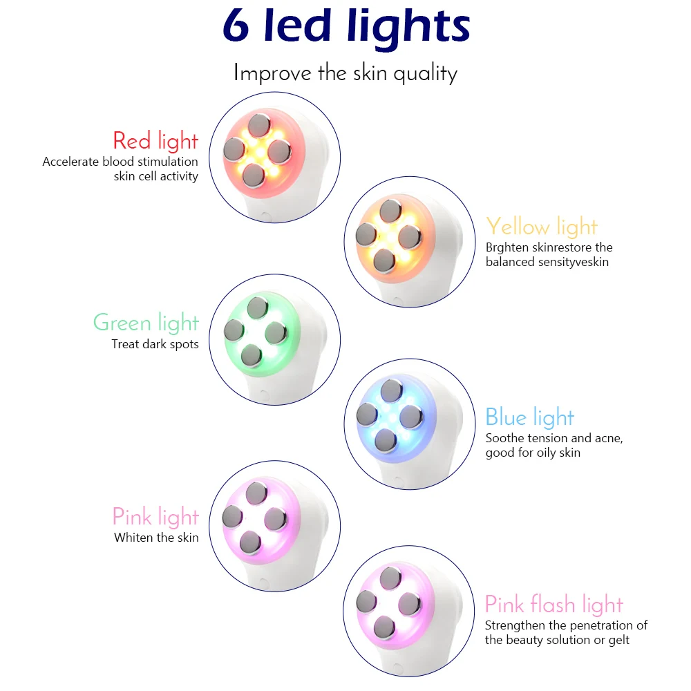 ЖК-дисплей 6 в 1 RF EMS электропосветодио дный рация светодиодный свет фотон радио уход за кожей лица лифтинг подтяжка лица Чистка Массажер