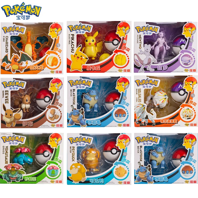 12 Models Pokemon Anime Figure Toy Action Deformation Mewtwo Charizard Pikachu Pocket Monster Pokeball Model Kids Birthday Gift