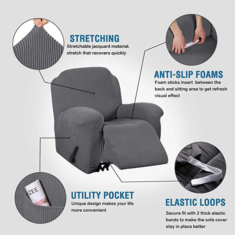 Recliner Chair Covers Washable Stretch Sofa Cover With Pocket Non-slip 