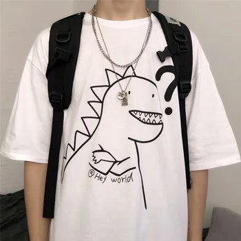 

Cute Loose Korean Printing T Shirt Men Summer Short Sleeve Casual Round Neck Fashion White Tshirt Large Men Clothing EE5DX